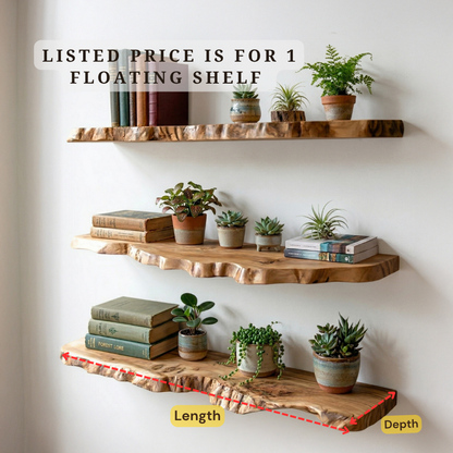 Solid Wood Floating Shelves – Handmade Live Edge Wall Shelves for Home Decor