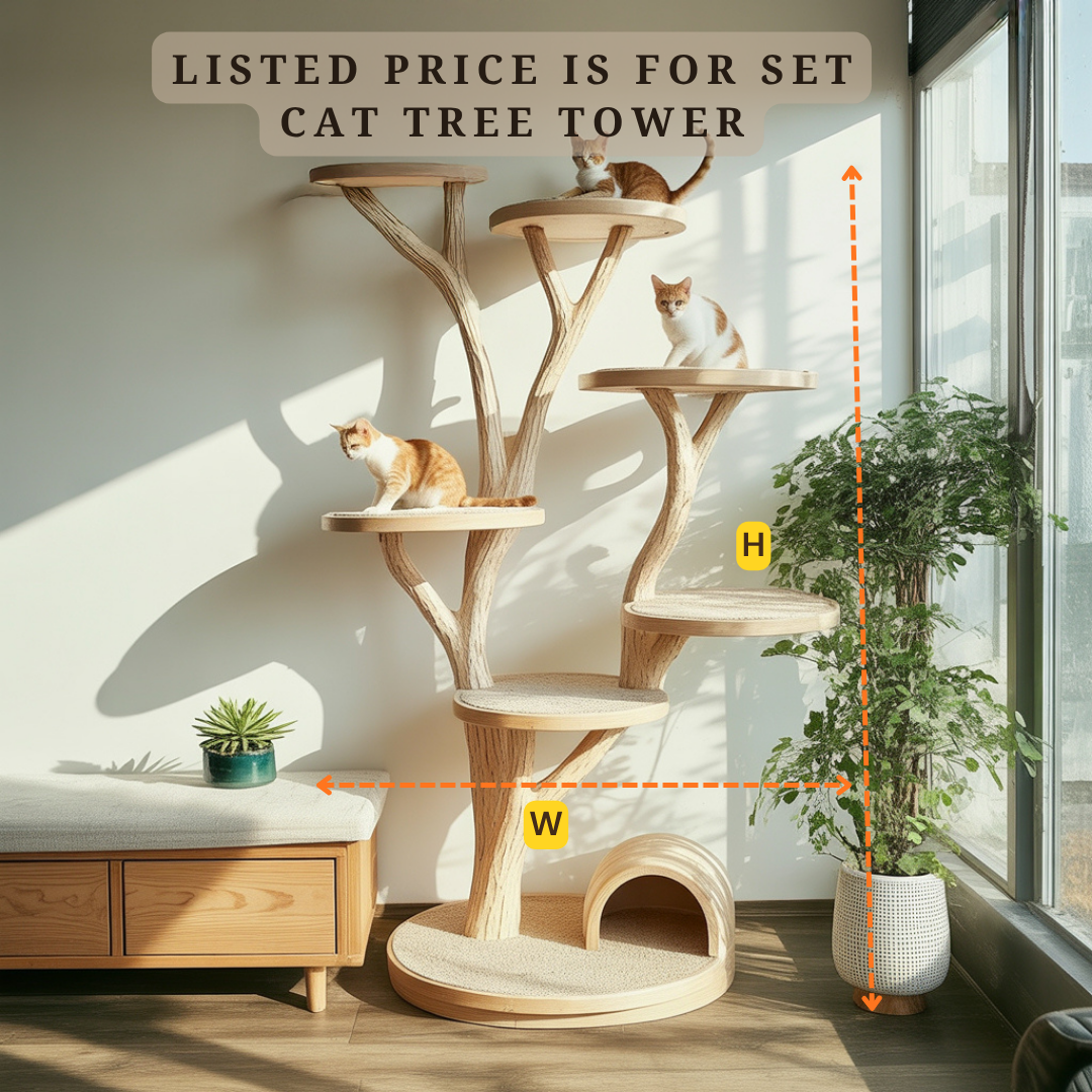 Natural Tree-Shaped Solid Wood Cat Tree – Elegant Cat Furniture