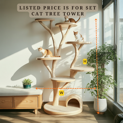 Natural Tree-Shaped Solid Wood Cat Tree – Elegant Cat Furniture