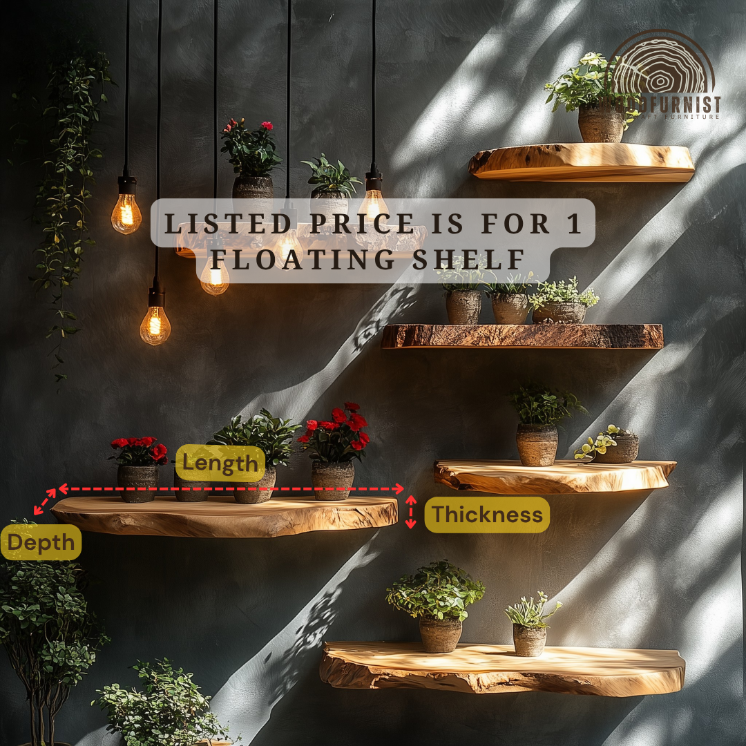 Handcrafted Live Edge Floating Wood Shelf – Natural Wall Mounted Shelf for Modern Home Decor WFNED0129
