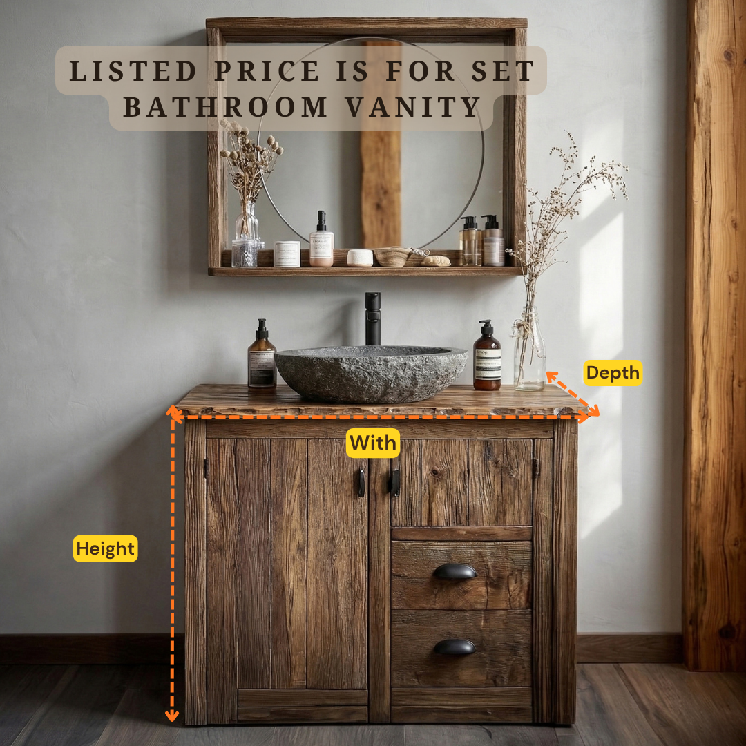 Rustic Wood Bathroom Vanity – Solid Wood Vanity with Sink for Farmhouse Bathroom