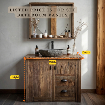 Rustic Wood Bathroom Vanity – Solid Wood Vanity with Sink for Farmhouse Bathroom