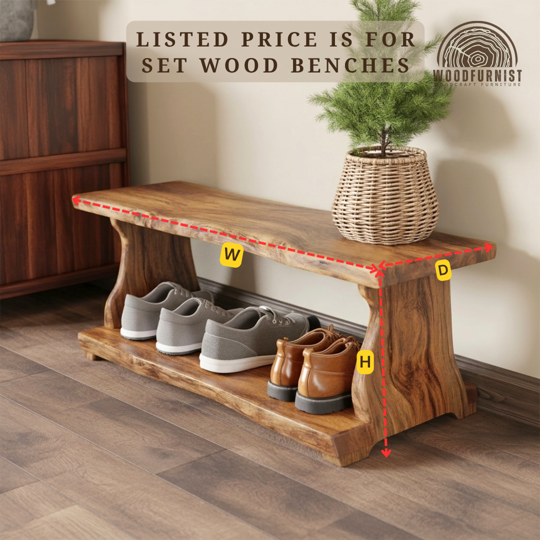 Solid Wood Entryway Bench – Minimalist Shoe Storage with Natural Warmth