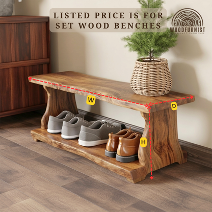 Solid Wood Entryway Bench – Minimalist Shoe Storage with Natural Warmth