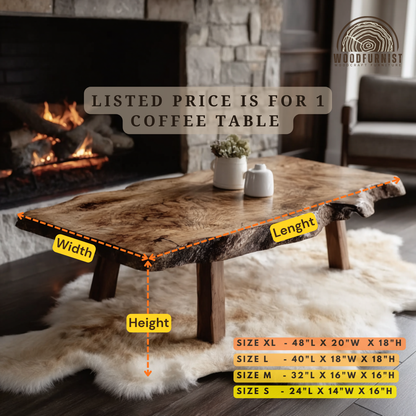 Solid Wood Coffee Table with Natural Live Edge – Artisan Handmade Living Room Furniture WFNED0151