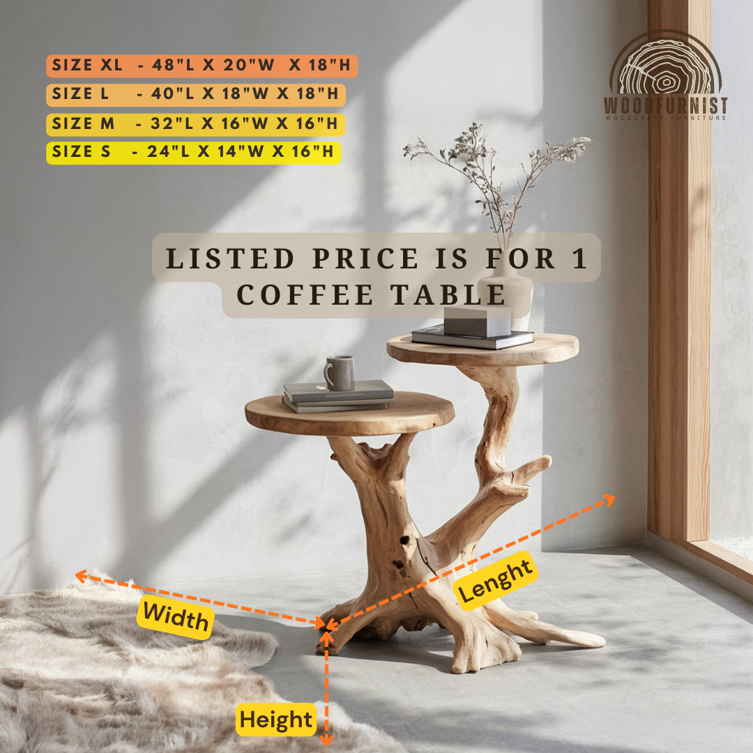 Natural Wood Root Side Table - Handcrafted Live Edge Accent & End Table WFNVA0182
