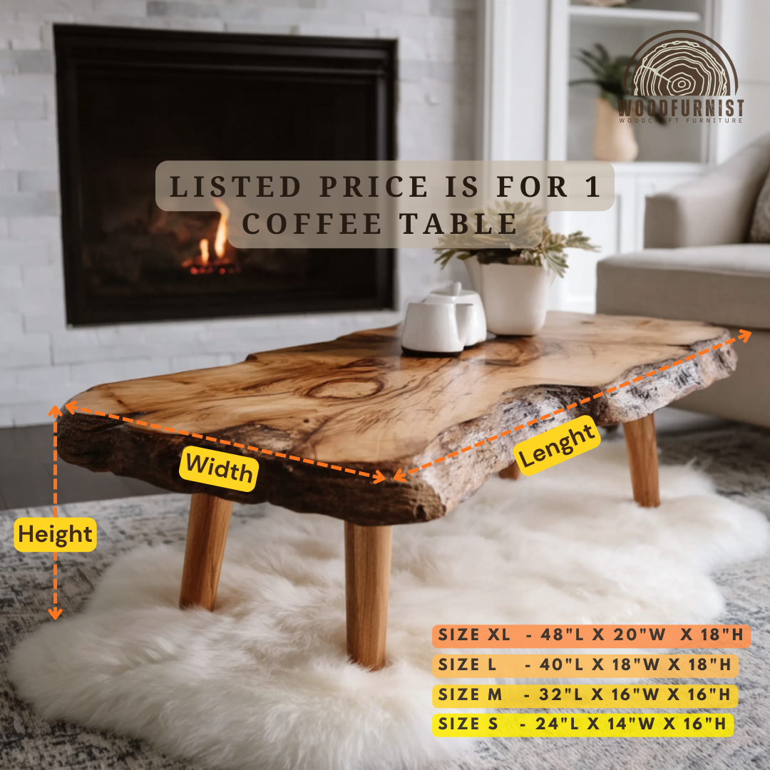 Rustic Handmade Live Edge Coffee Table – Natural Wood Slab Table for Home Decor WFNED0150