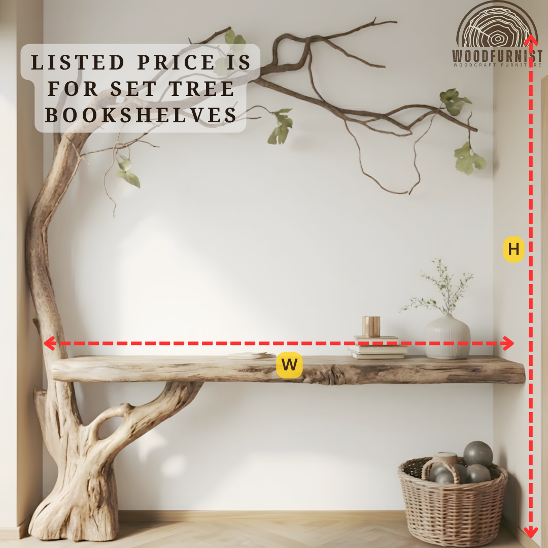 Organic Tree Console Table – Handcrafted Solid Wood Live Edge Wall Shelf