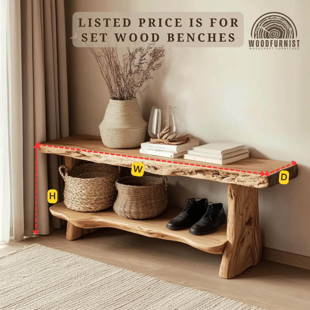 Live Edge Solid Wood  Entryway Bench Shoe