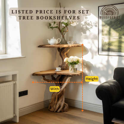 Live Edge Wood Console Table – Tree Base Console Table for Rustic Modern Home