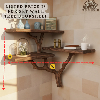 Corner Tree Branch Live Edge Solid Wood Shelf – Sculptural Corner Wall Shelf