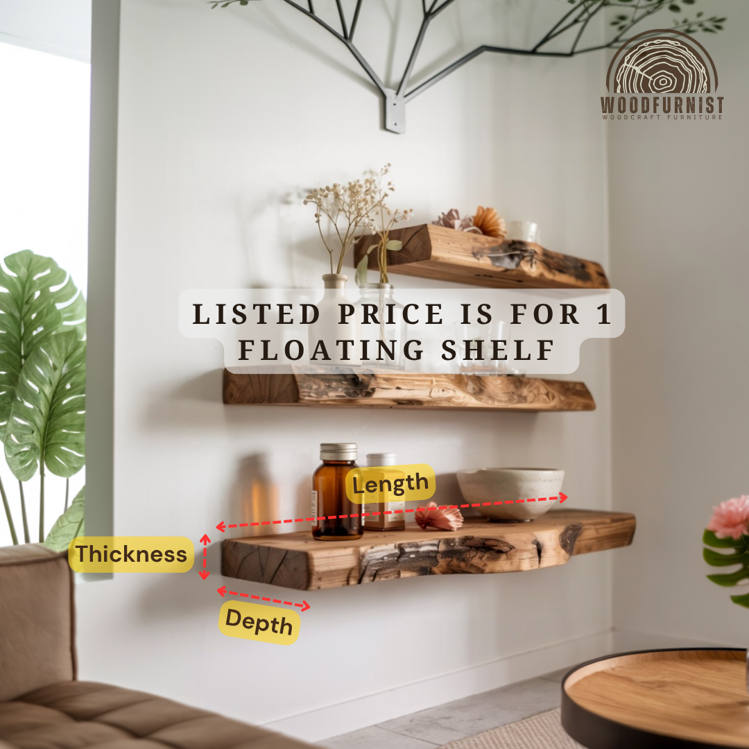 Live Edge Floating Shelves – Handmade Solid Wood Wall Shelves – Rustic Natural Home Decor WFNED0108