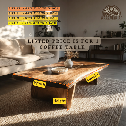Rustic Natural Wood Coffee Table – Organic Live Edge Furniture for Living Room WFNED0149