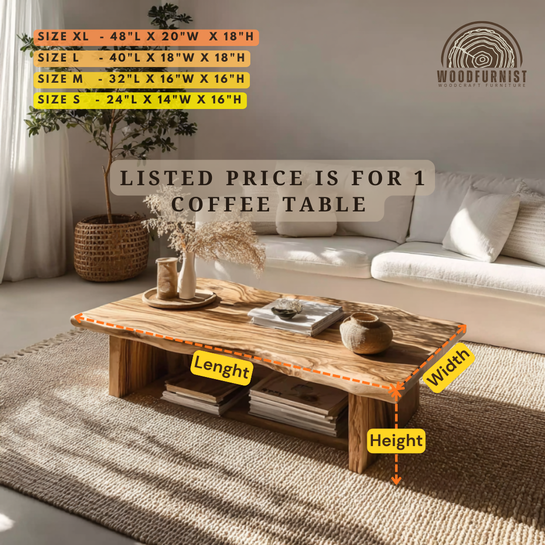 Rustic Natural Wood Coffee Table with Shelf – Handmade Living Room Decor WFNED0148