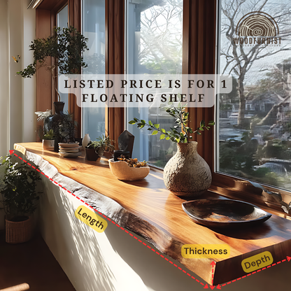 Rustic Floating Wooden Shelf – Real Wood Window Shelf for Plants & Decor WFNED0145