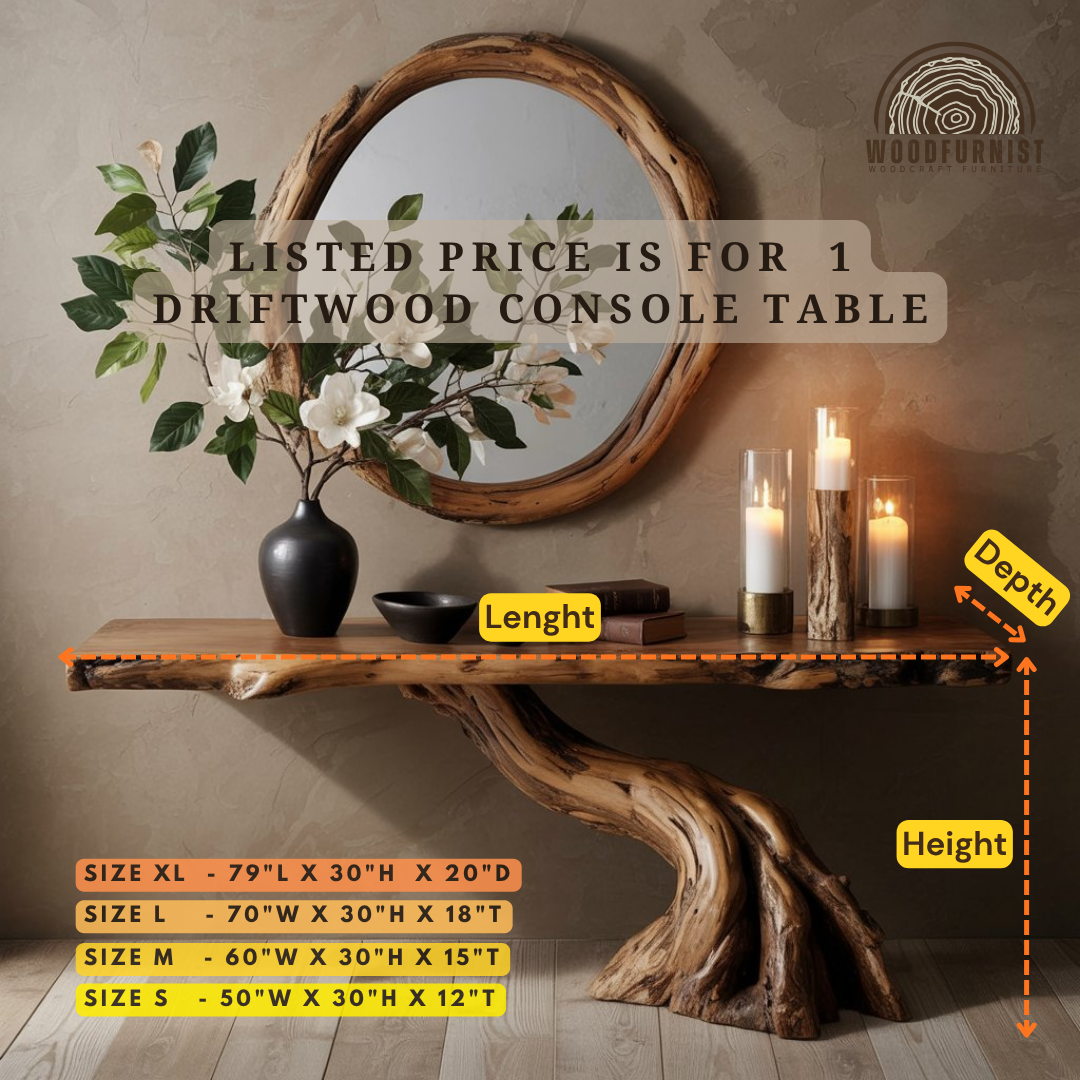 Organic Driftwood Console Table – Handmade Foyer Table, Natural Modern Home Decor WFNED0143