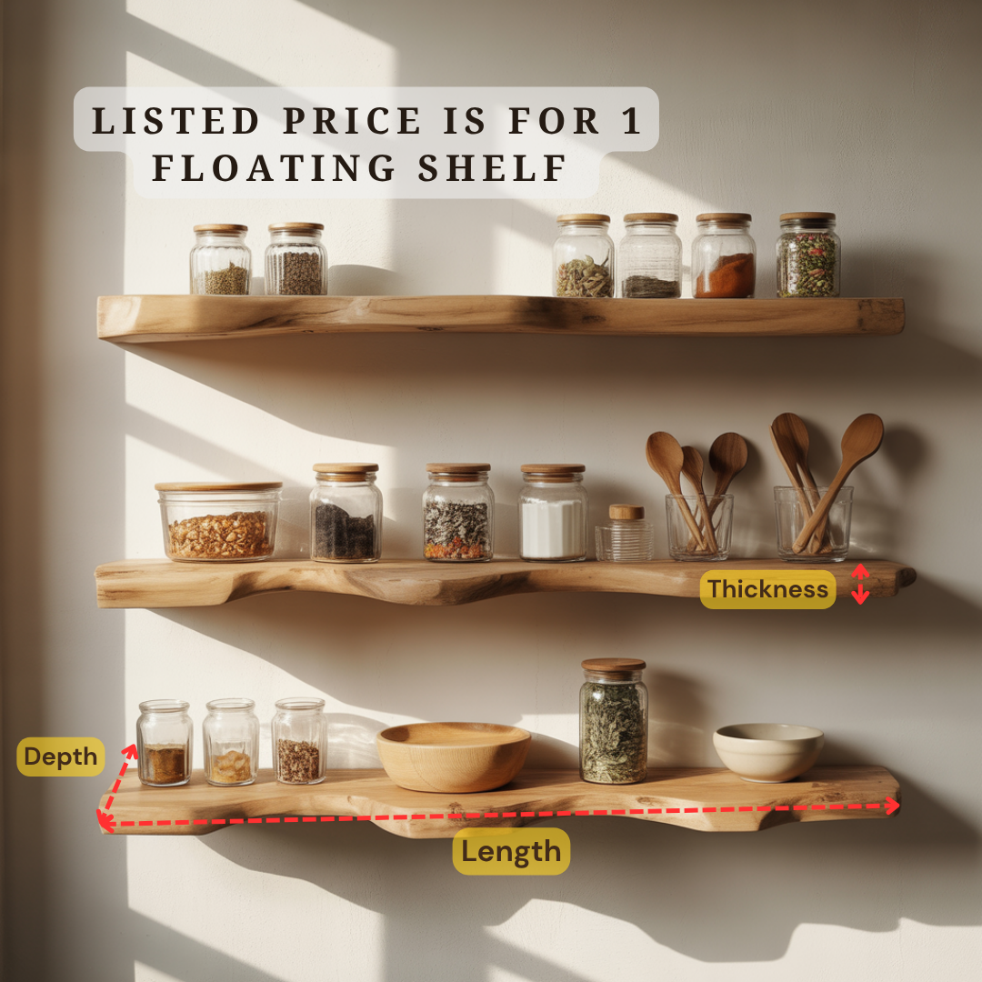 Handcrafted Solid Wood Floating Shelves Sculptural Organic Wall Shelving For Kitchen Living Room Minimalist Spaces