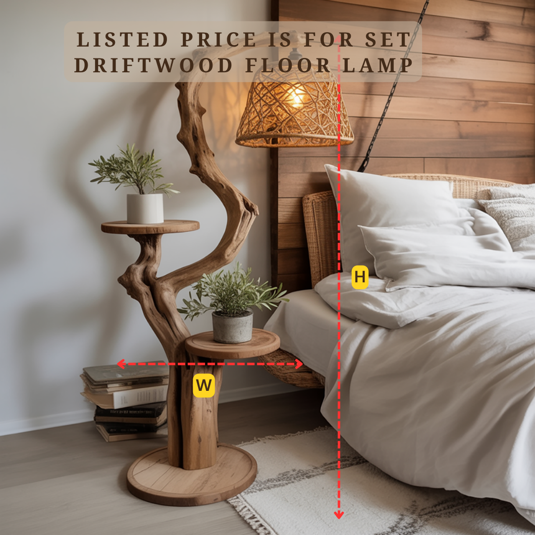 Solid Wood Floor Lamp with Shelves – Sculptural Lighting & Functional Display