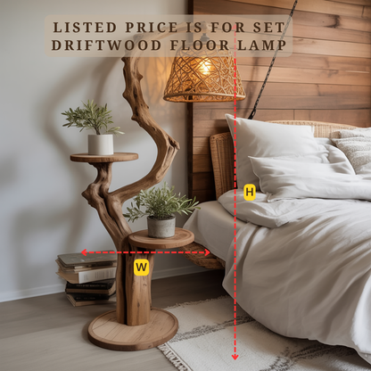 Solid Wood Floor Lamp with Shelves – Sculptural Lighting & Functional Display