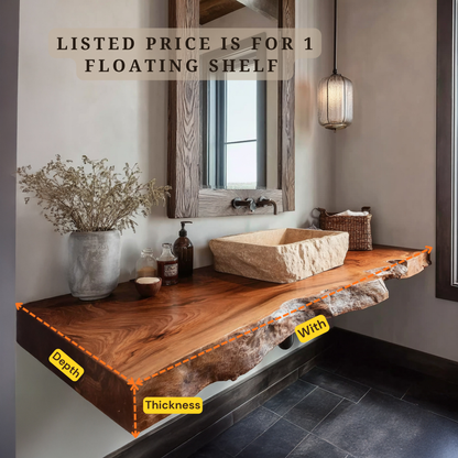 Live Edge Bathroom Vanity – Solid Wood Floating Sink Counter for Rustic Bathroom WFNVA0013