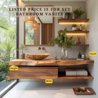 Floating Bathroom Vanity with Storage – Solid Wood Wall Mounted Vanity with Drawer & Shelf