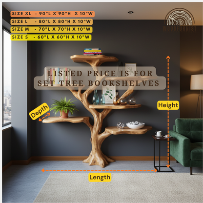 Tree Bookshelf – Handmade Wooden Tree Shelf, Nature-Inspired Branch Bookcase, Unique Wood Furniture by Woodfurnist WFNED0135