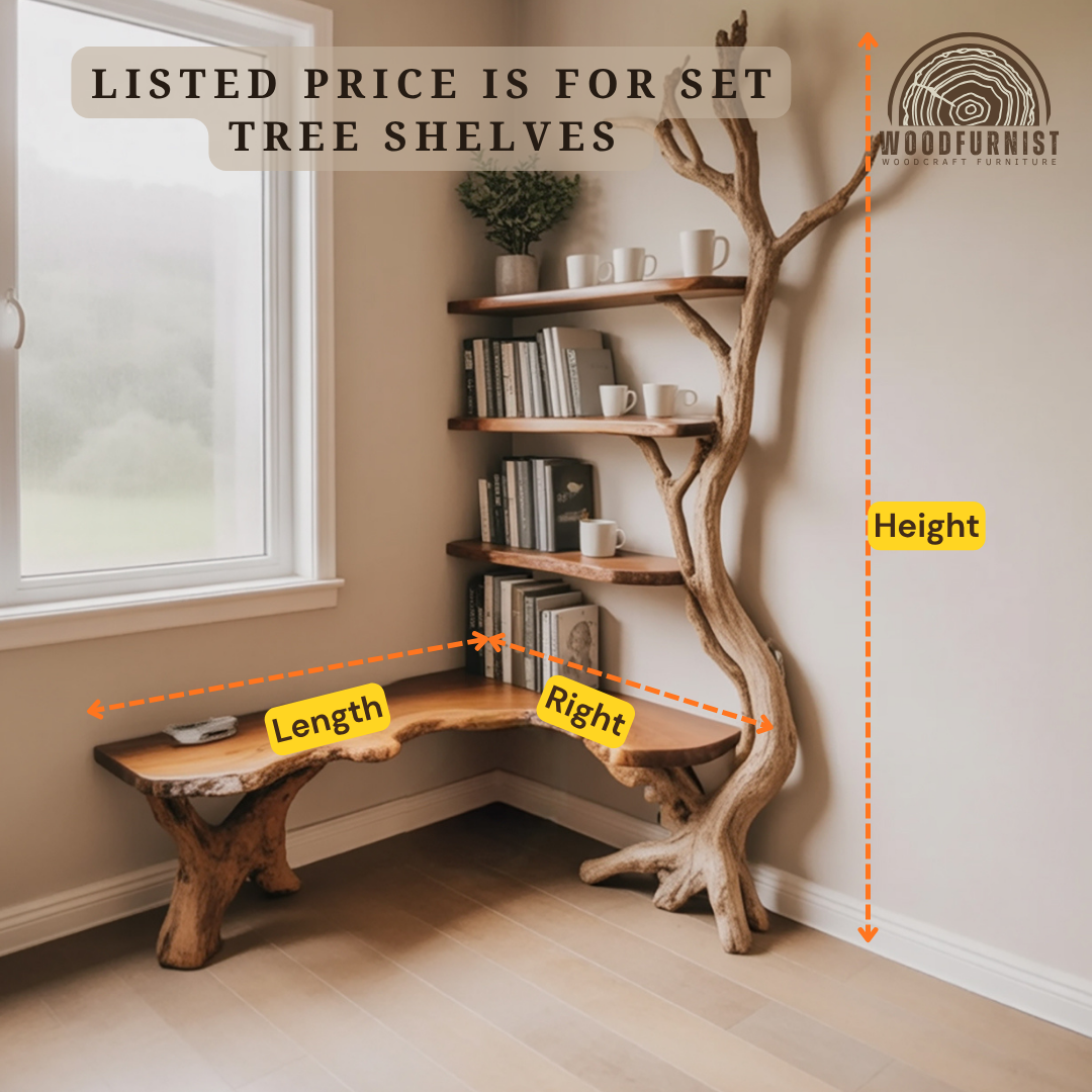 Tree Shelf Bench Combo – Wooden Kids Bookshelf with Seating for Cozy Corner
