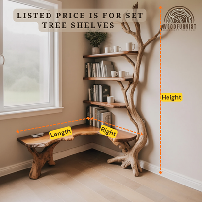 Tree Shelf Bench Combo – Wooden Kids Bookshelf with Seating for Cozy Corner