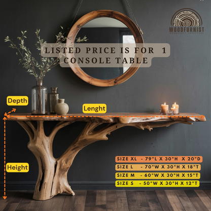 Woodfurnist Live Edge Root Console Table – Solid Wood Entryway Statement Piece WFNED0142