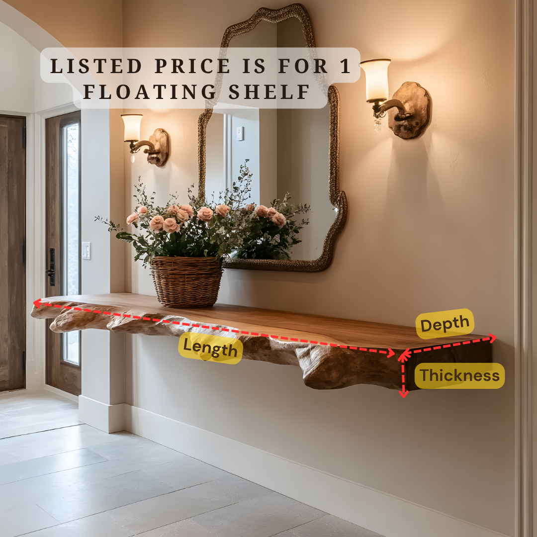 Live Edge Floating Console Table – Solid Wood Wall-Mounted Entryway & Hallway Shelf WFNVA0020