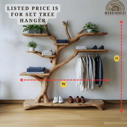 Handcrafted Sculptural Tree Hanger- Solid Wood Multifunctional Coat Rack & Organizer