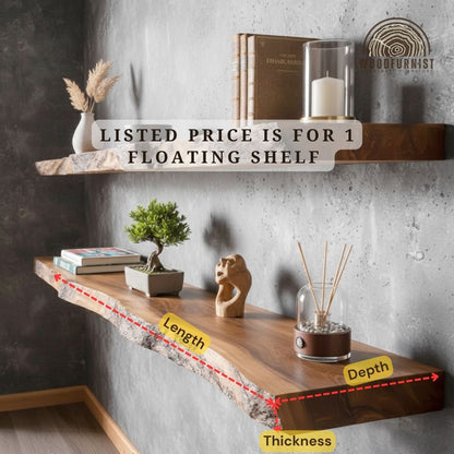 Rustic Wood Floating Shelves – Handmade Live Edge Wall Shelf Decor WFNVA0199