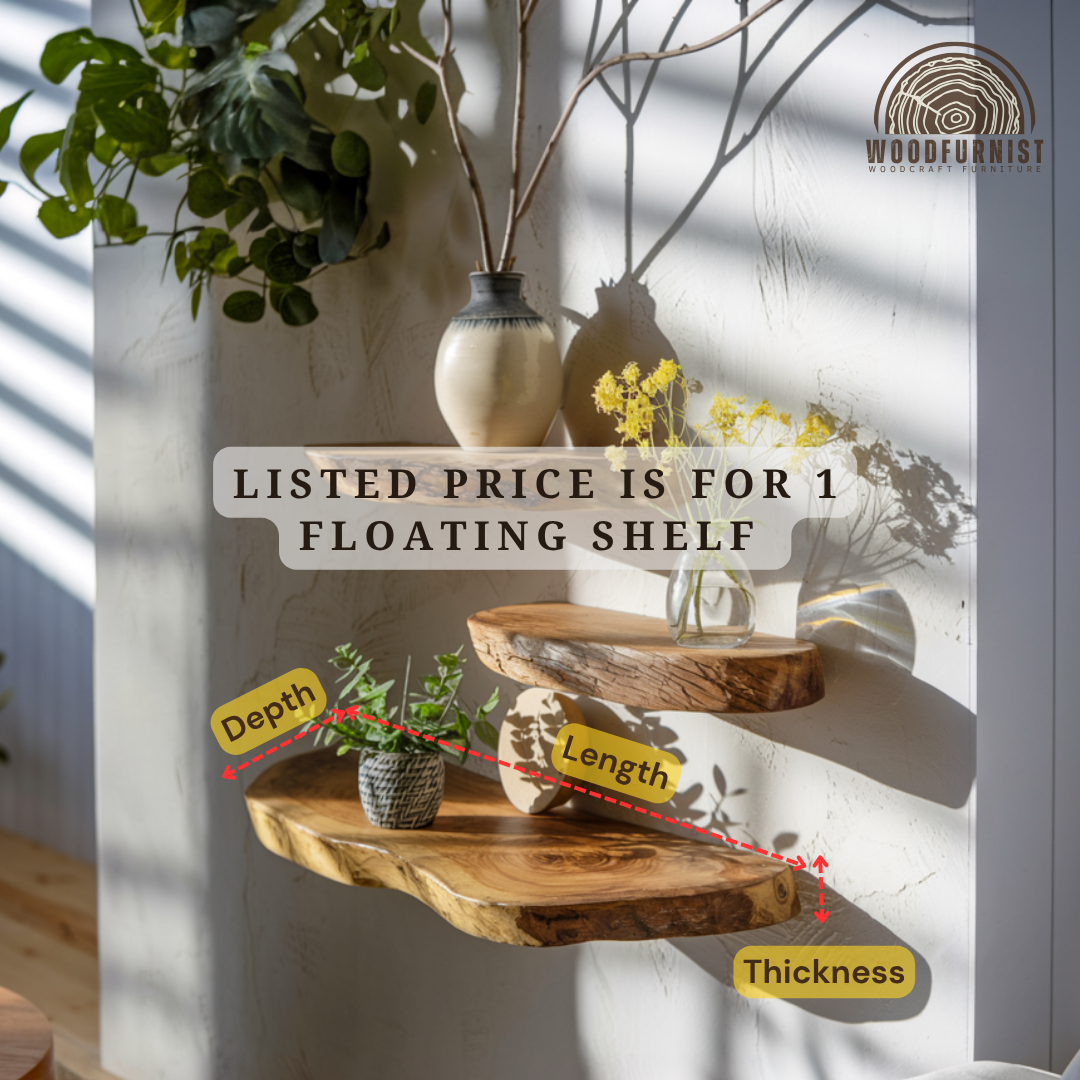 Solid Wood Live Edge Floating Shelves – Artisan Handmade Wall Display – Natural Rustic Home Decor