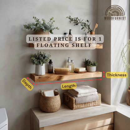 Live Edge Floating Wooden Shelf – Handmade Solid Wood Bathroom & Home Wall Shelf | Woodfurnist WFNED0123