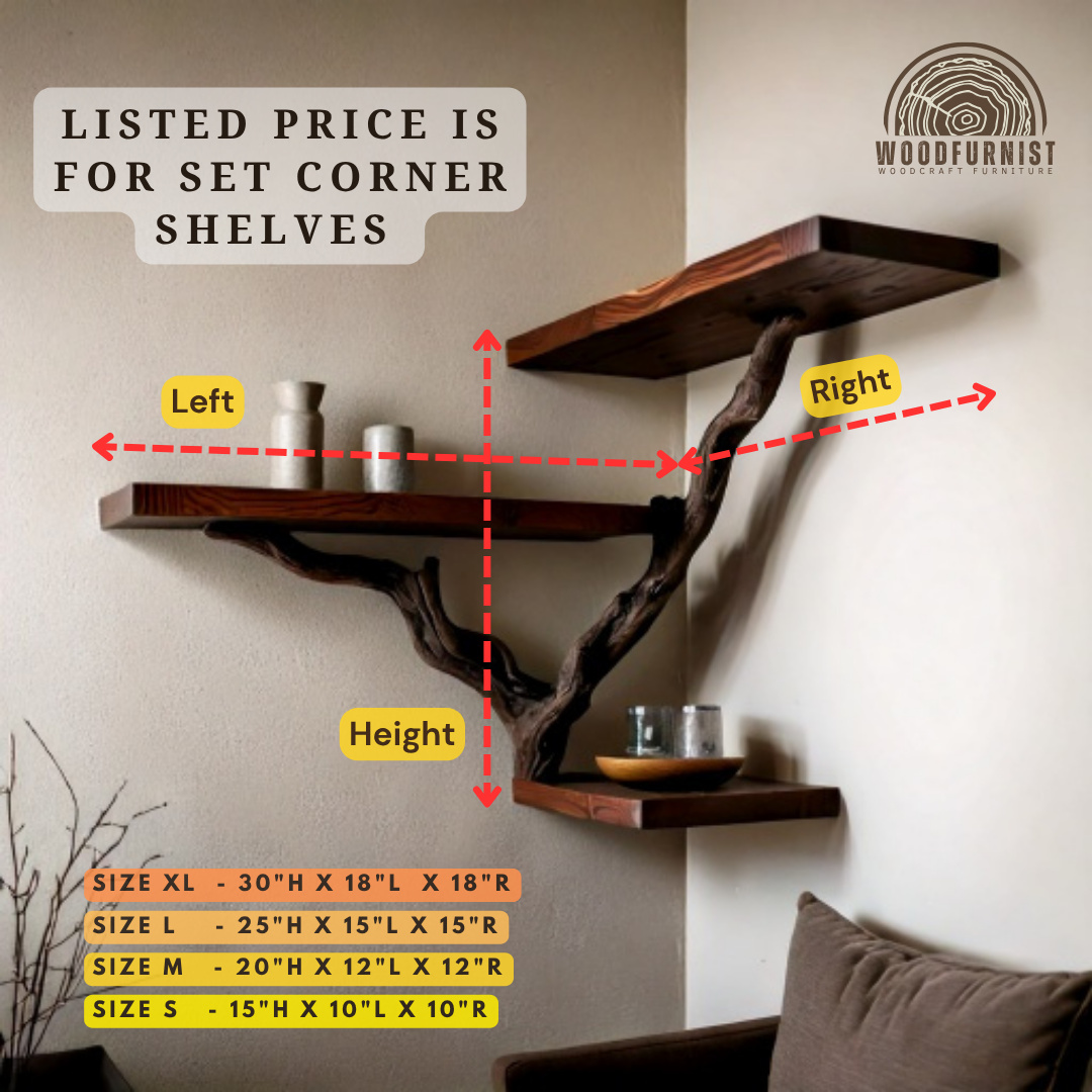 CORNER DRIFTWOOD BOOKSHELF – Handmade Solid Wood Wall Shelf – Rustic Natural Home Decor by Woodfurnist WFNED0126