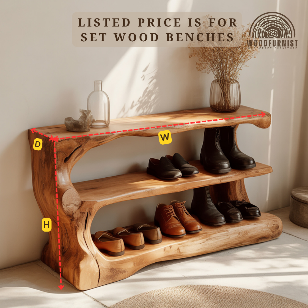 Sculptural Solid Wood Shoe Rack – Organic Storage with Artistic Craftsmanship