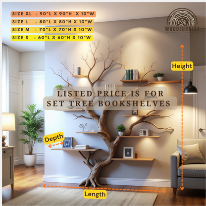 Tree Shaped Bookshelf – Live Edge Wooden Branch Shelf – Handcrafted Wall Art Furniture for Home & Office WFNED0109