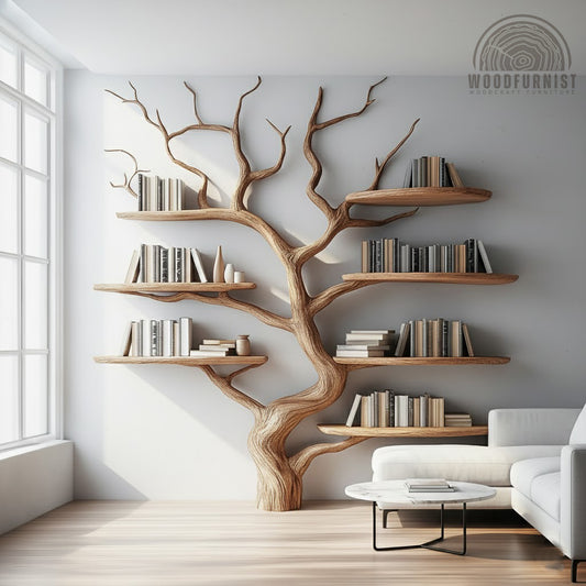 Organic Tree Branch Wall Shelf – Handmade Solid Wood Art Shelf WFNVA2054