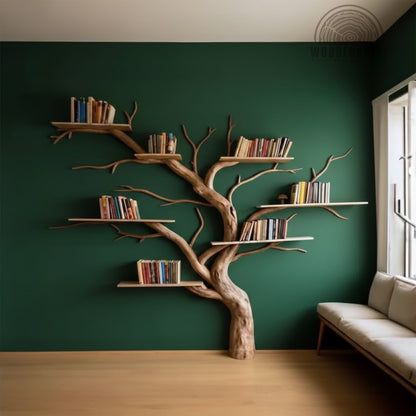 Wooden Tree Branch Bookshelf – Handmade Wall Shelf for Books & Decor WFNVA2055