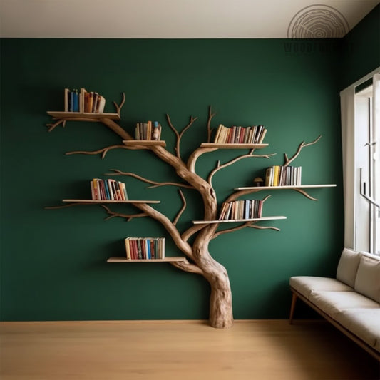 Wooden Tree Branch Bookshelf – Handmade Wall Shelf for Books & Decor WFNVA2055