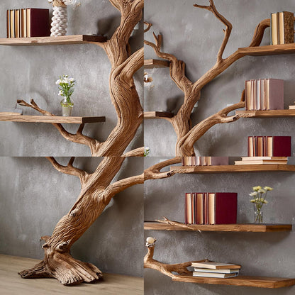 Natural tree branch bookshelf driftwood shelf art solid wood