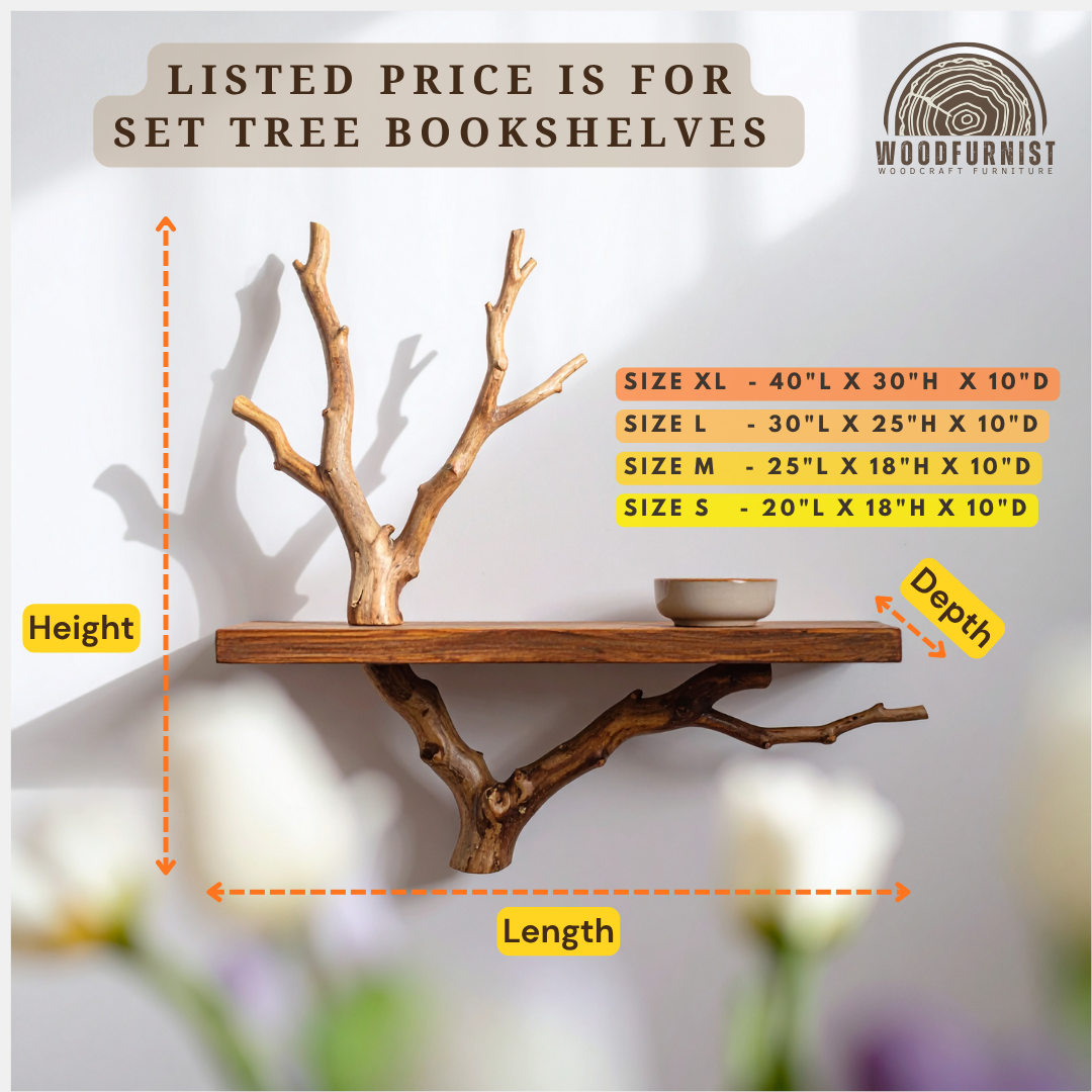 Branch Floating Shelf – Handmade Solid Wood Wall Shelf – Natural Rustic Home Decor by Woodfurnist WFNED0121