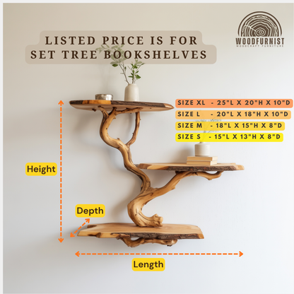 Driftwood Tree Bookshelf – Natural Branch Wall Shelf, Live Edge Wooden Display Shelf for Home Decor WFNED0036