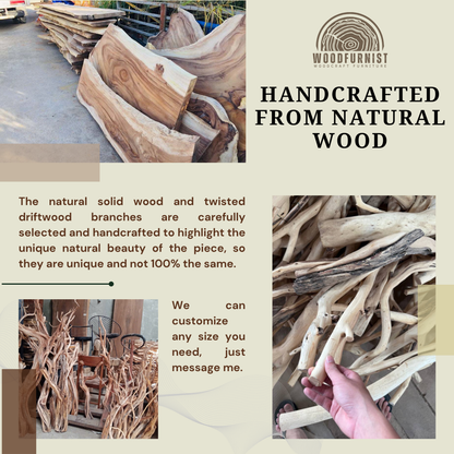 Handcrafted Live Edge Solid Wood Floating Bathroom Vanity- Sculptural Tree Root Console