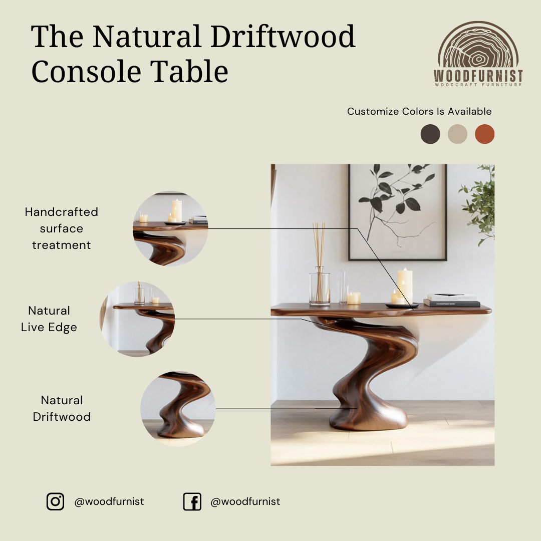 Sculptural Solid Wood Console Table – Handcrafted Organic Pedestal Table for Entryway & Living Room WFNVA0189