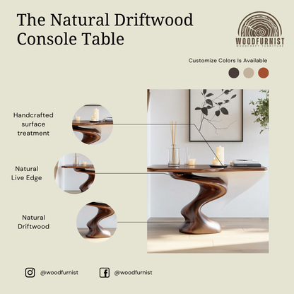 Sculptural Solid Wood Console Table – Handcrafted Organic Pedestal Table for Entryway & Living Room WFNVA0189