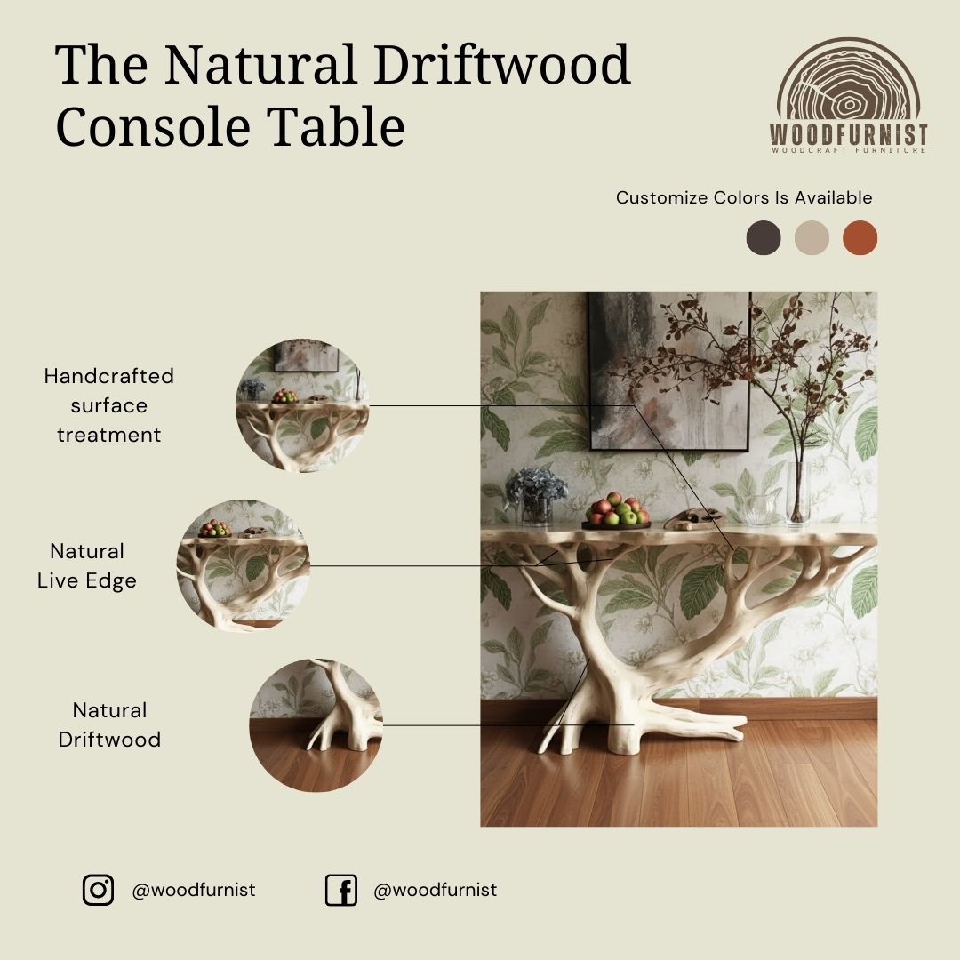 Sculptural Tree Trunk Console Table – Organic Solid Wood Art Furniture for Entryway & Living Room WFNED0188