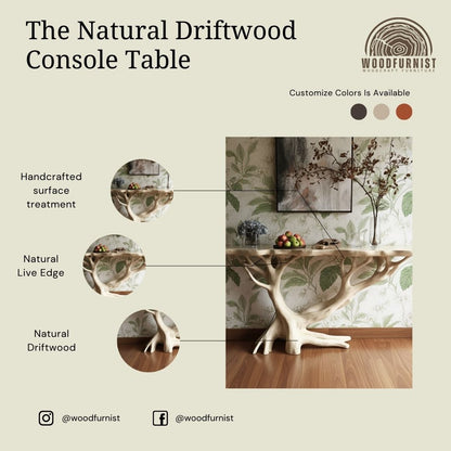 Sculptural Tree Trunk Console Table – Organic Solid Wood Art Furniture for Entryway & Living Room WFNED0188