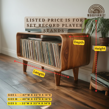 Handcrafted Solid Wood Record Player Stand – Sculptural Vinyl Storage Unit WFNVA0209