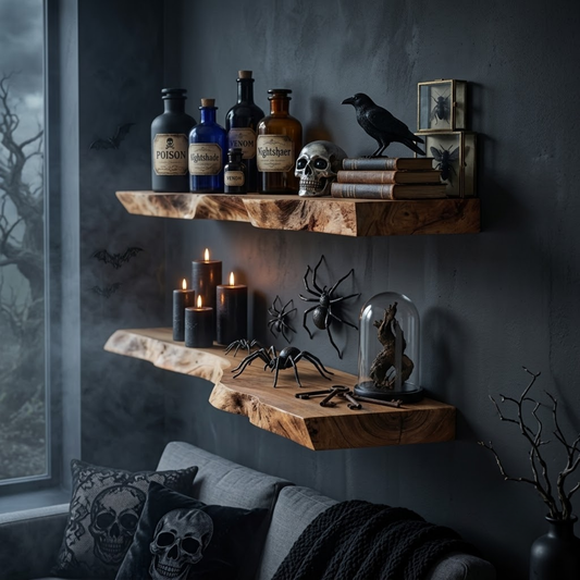 Fernvale Live Edge Wood Floating Shelf in Walnut finish with live edge and clean floating profile